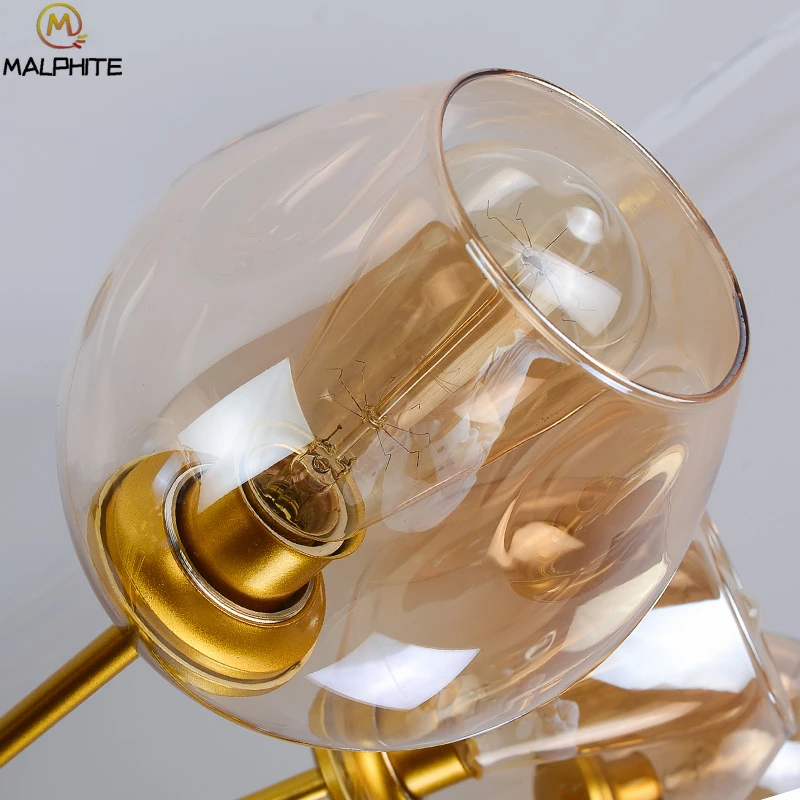 

Modern Gold chandelier Lights dinning room living room cafe Glass kronleuchter Household hanging Decoration lighting fixtures