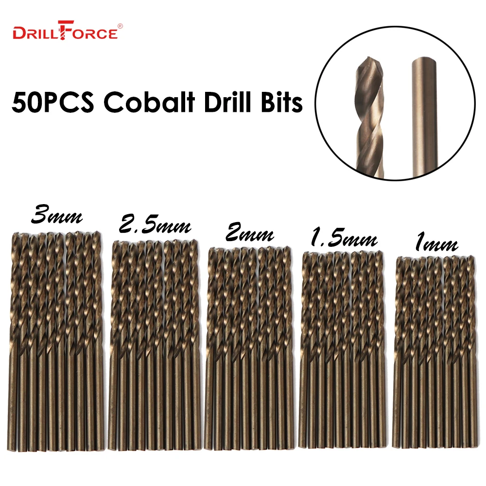 Набор кобальтовых сверл Drillforce M35 50 шт. для сверления твердой стали чугуна и