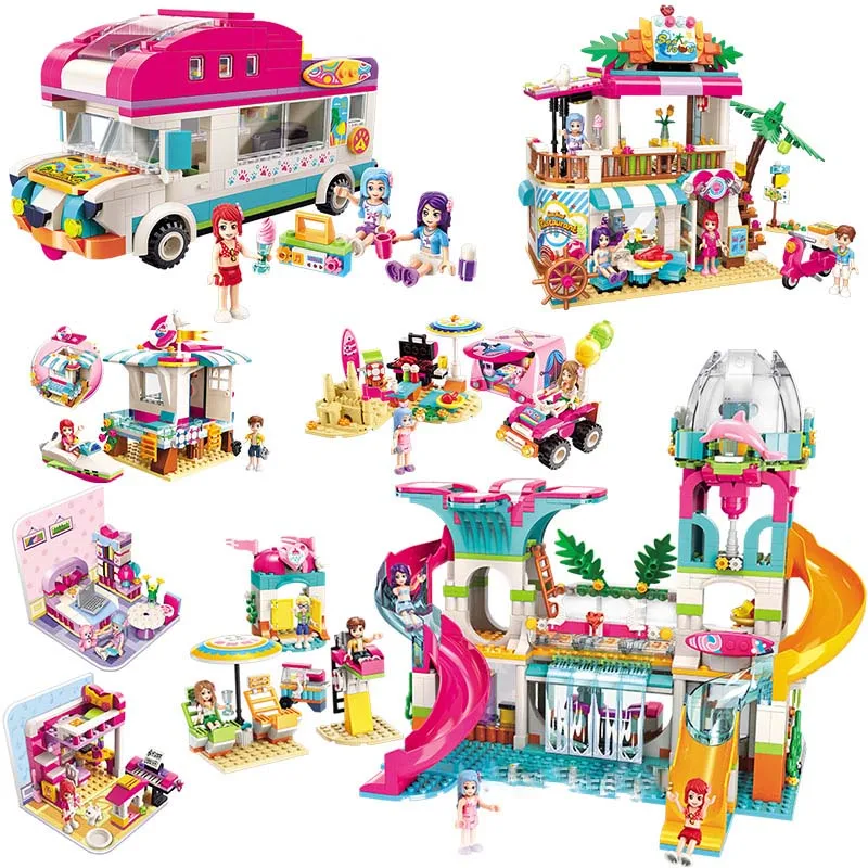 Heart Lake City Girls Series Sunshine Waterpark Beach Seafood Restaurant Building Blocks Toys For children Girl Birthday Gifts | Игрушки и