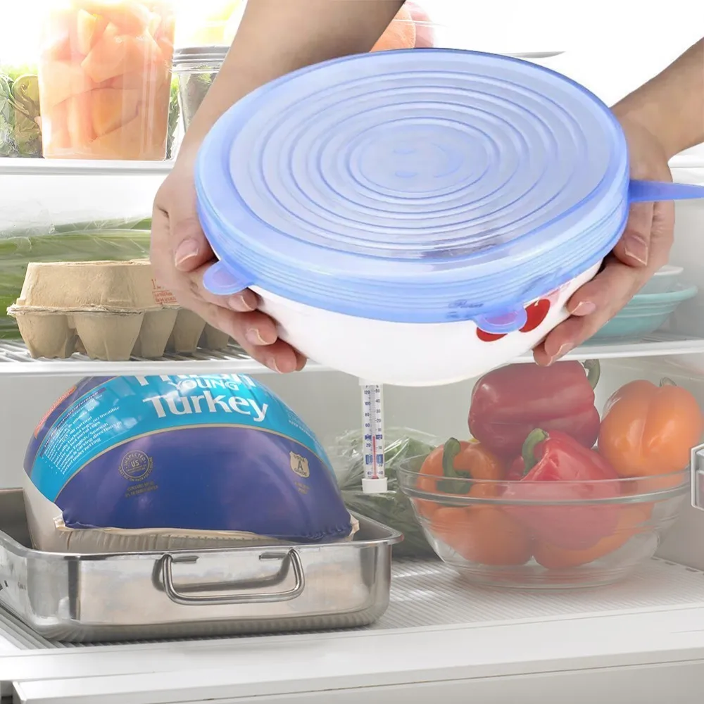 6 шт./компл. многоразовая силиконовая пищевая обертка растягивающаяся