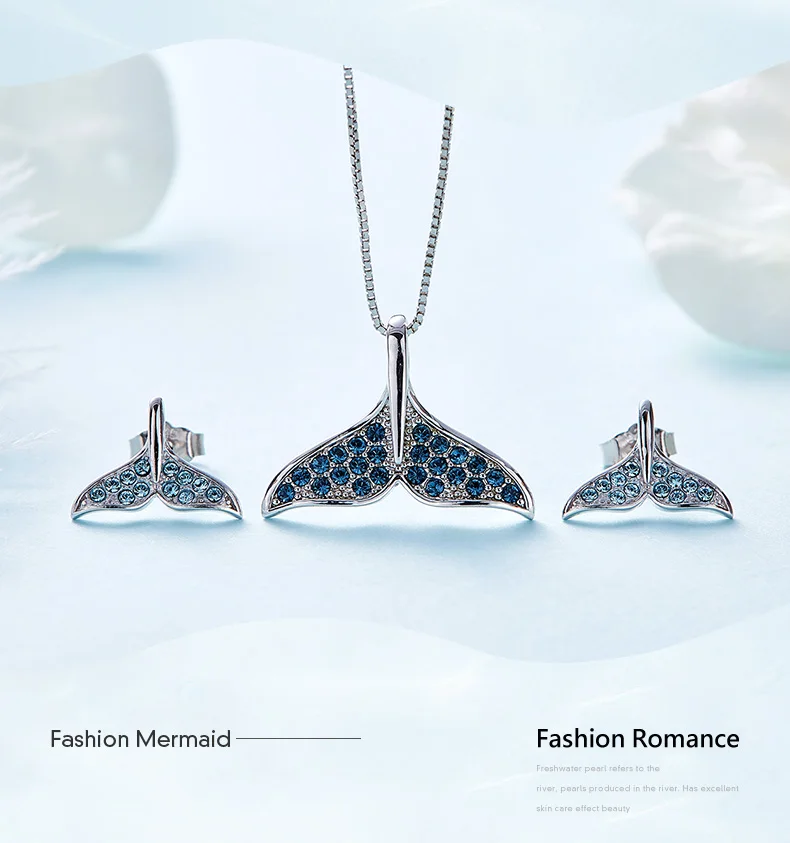 CDE 925 серебряные ювелирные изделия Русалка украшенные кристаллами от Swarovski ожерелье серьги ювелирный набор Parrure Bijoux Femme