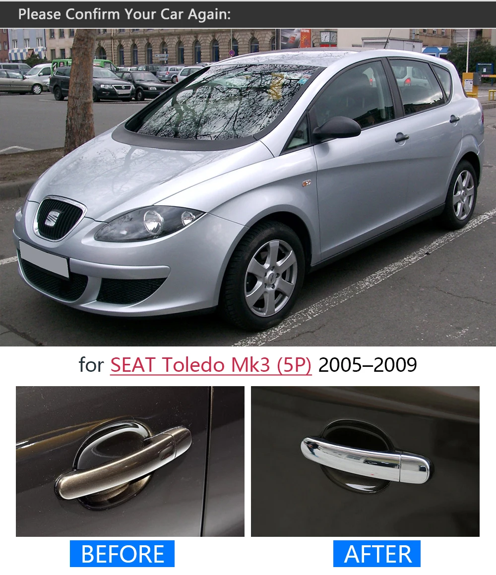 Для Seat Toledo 3 MK3 2005-2009 Роскошные хромированные покрытия для дверных ручек набор