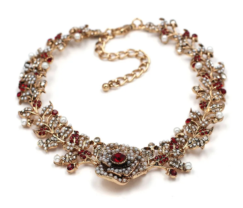 Мода имитация жемчуг камень Хрустальный цветок себе Воротник Женщины Chocker