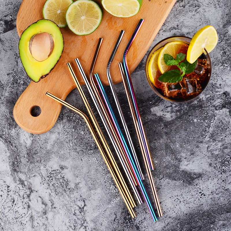 Colorful Reusable Stainless Steel Drinking Straws Spoon Tea Filter Coffee Beer Carbonator Stirring Tools Drinkware Accessories