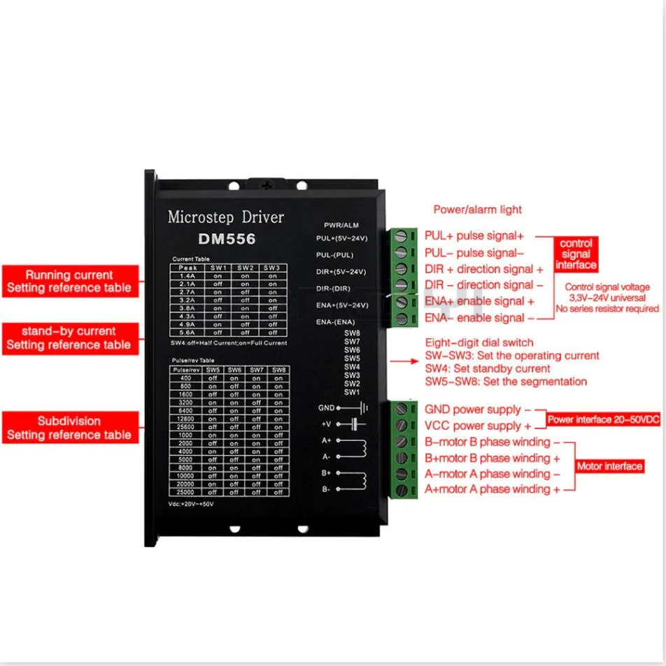 3 шт. DM556 драйвер шаговый двигатель 2 фазы 5.6A для 57 86 шаговый двигатель контроллер цифровой NEMA17 NEMA23 nema34шаговый двигатель