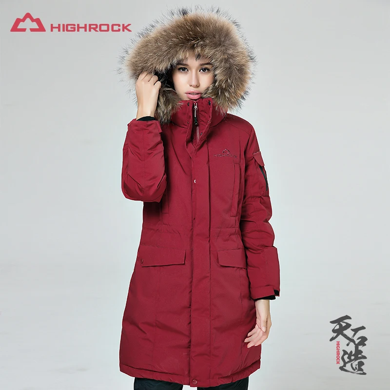 HIGHROCK зимнее женское теплое гусиное пуховое пальто Длинная парка водостойкая