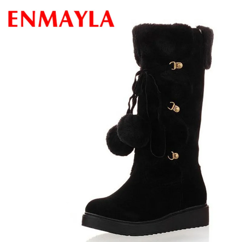 ENMAYLA/зимние ботинки на плоской подошве женские до середины икры шнуровке с