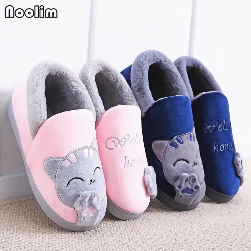 NOOLIM/зимние женские тапочки с изображением из мультфильма Lucky Cat; нескользящая домашняя обувь; мужская домашняя обувь для влюбленных пар; теплая плюшевая обувь