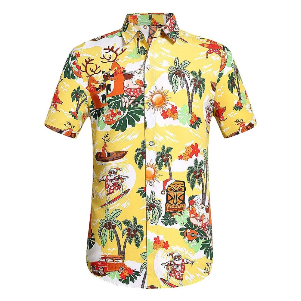 Мужская рубашка с коротким рукавом гавайская принтом в виде ананаса на кнопках