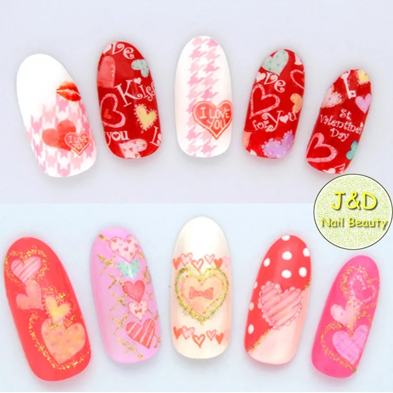 Оптовая продажа 24 шт милые наклейки для дизайна ногтей в виде сердца