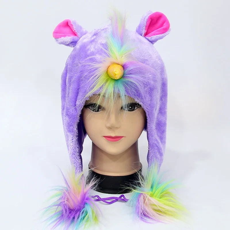 Новые творческие Rainbow Unicorn Плюшевые Hat Косплэй Hollaween зима теплая Мужская Для
