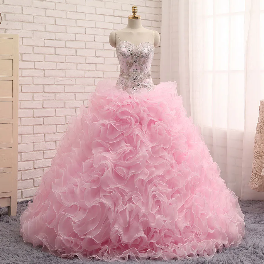 Романтический Розовый Кружевной Милая Съемные Юбки Quinceanera Платья Раффлед