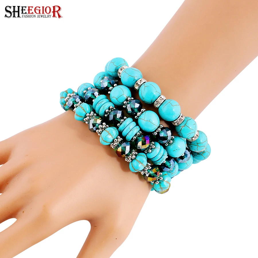 Браслет shegior с синими бусинами и шармами для женщин браслет ручной работы мужчин
