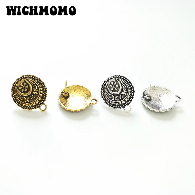 10 шт. позолоченные круглые серьги гвоздики из цинкового сплава|earring base|base