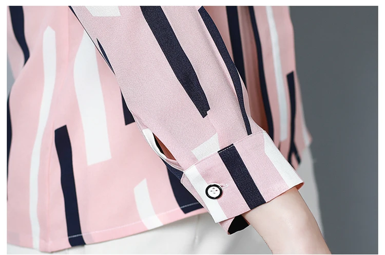 

Fashion 2021 Women Chiffon Blouse Print Striped Women's Tops Blouses Plus Size Long Sleeve Women Shirts Blusas 2231 50