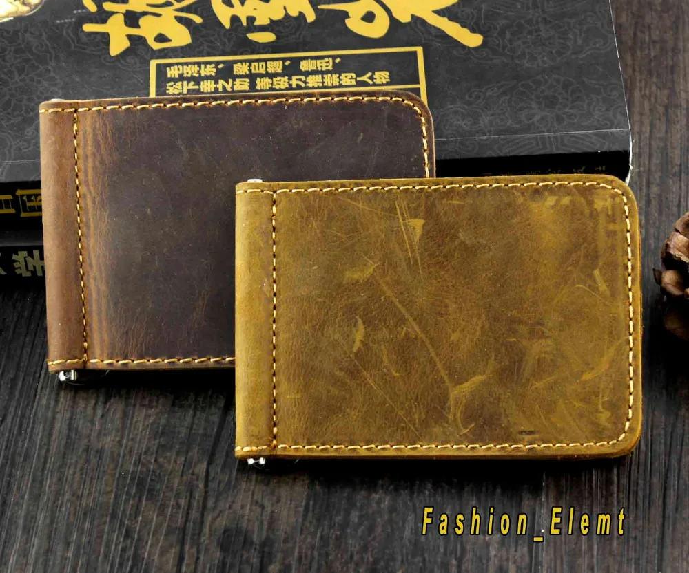 Мужской тонкий кошелек из натуральной кожи зажим для денег ID держатель кредитных