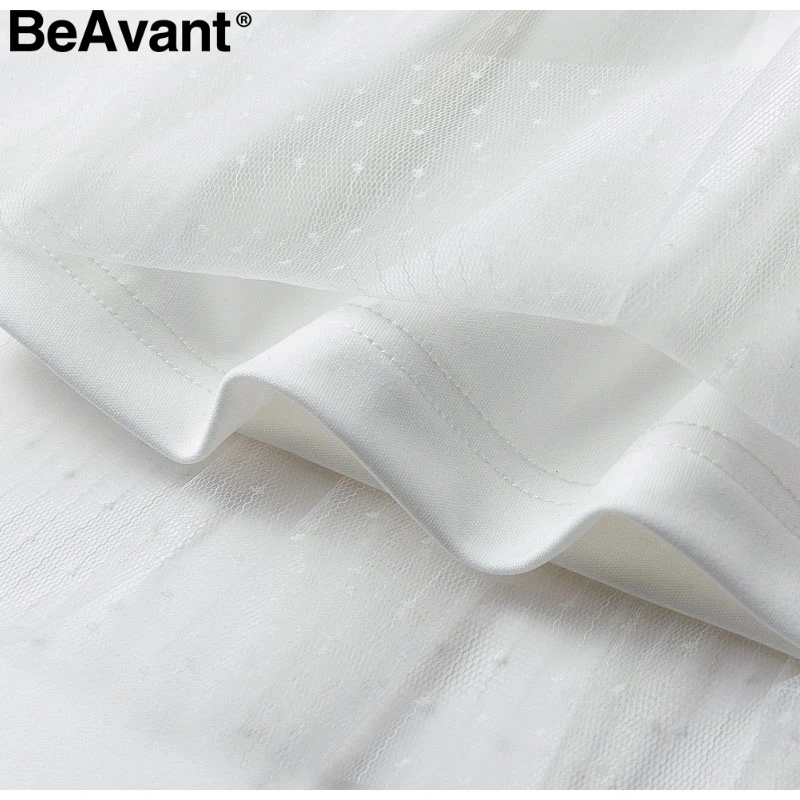 BeAvant, винтажное Сетчатое белое платье в горошек, женские летние платья с оборками и длинным рукавом, Женские Элегантные короткие платья для вечеринок vestidos
