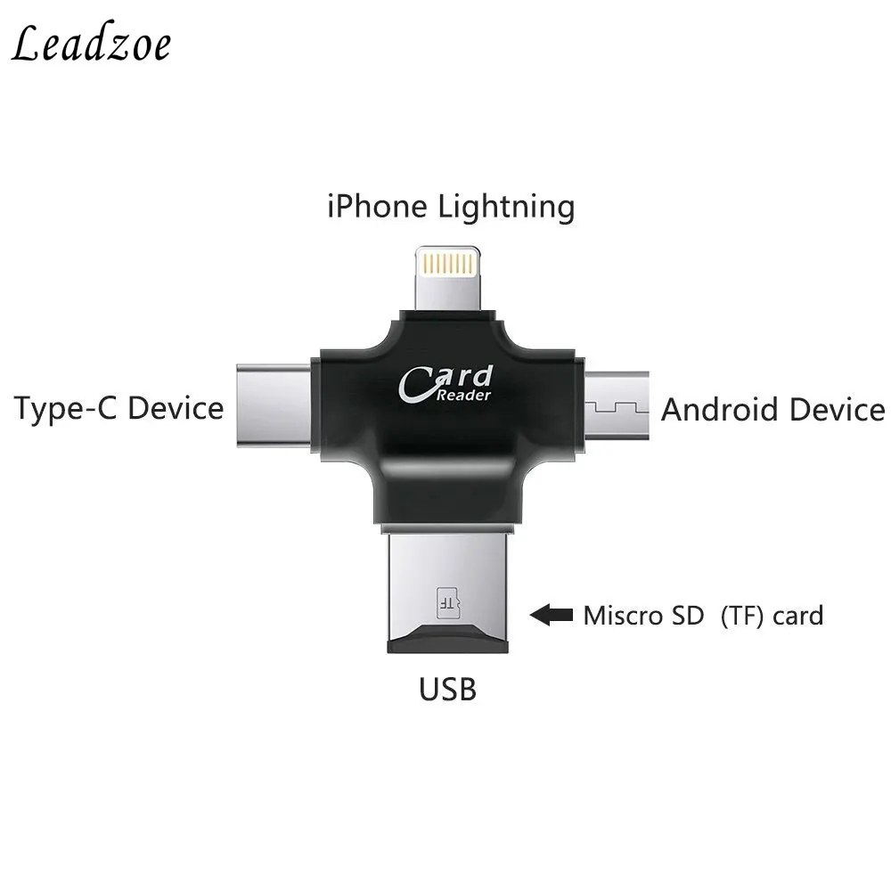 Кардридер Leadzoe 4 в 1 USB Type C Lightning Micro SD кардридер для iPhone iPad Smart адаптер чтения карт OTG