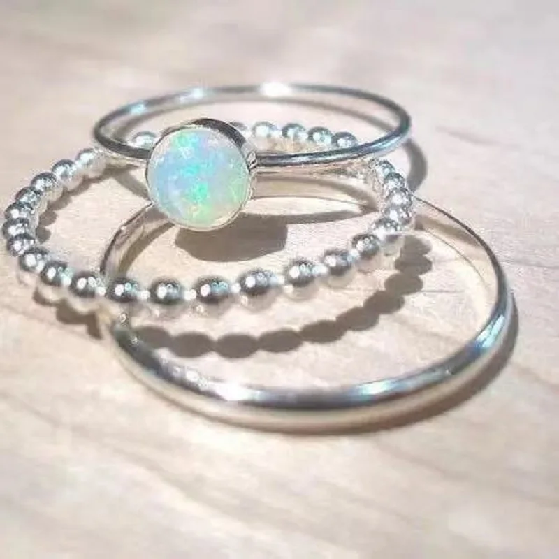 3 шт./компл. набор романтических женских колец простые опаловые обручальные