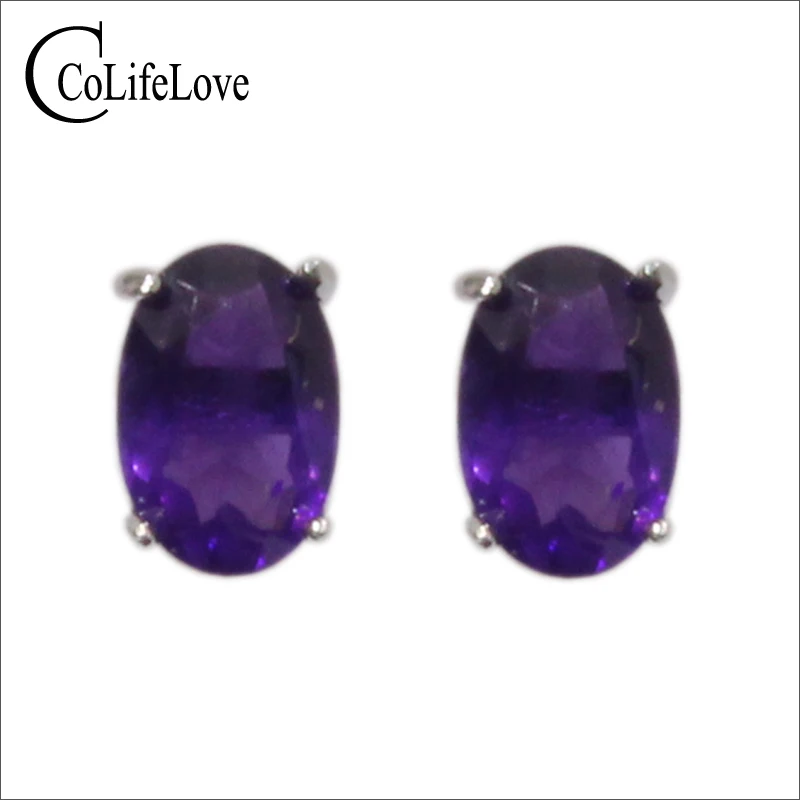 Классические серьги VVS с аметистом Простые Вечерние из стерлингового серебра