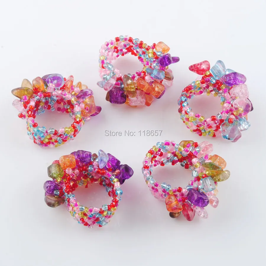 Free shipping Natural Multicolor Gem Stone Beads Stretch Finger Ring Jewelry US 6~10 IJ3023 | Украшения и аксессуары