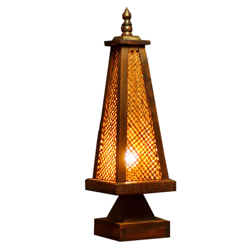 Thai Style Table Lamp Wood&Rattan Desk Lights Antique Creative Cafe Bar Bedroom Bedside Study Lamp Lighting Rustic Accent Deco
