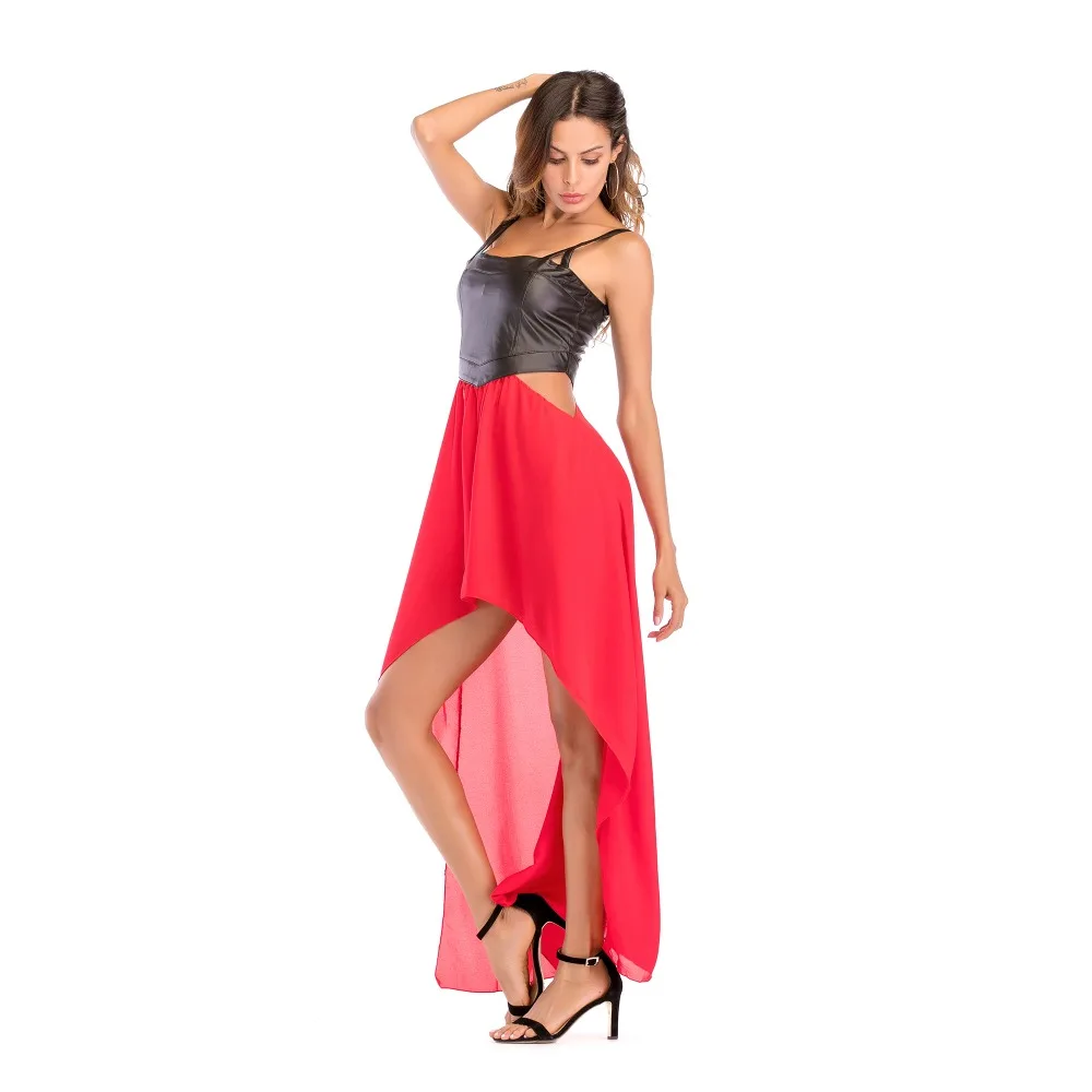 Для женщин пикантные безрукавки для Длинные трубы красное платье женский без