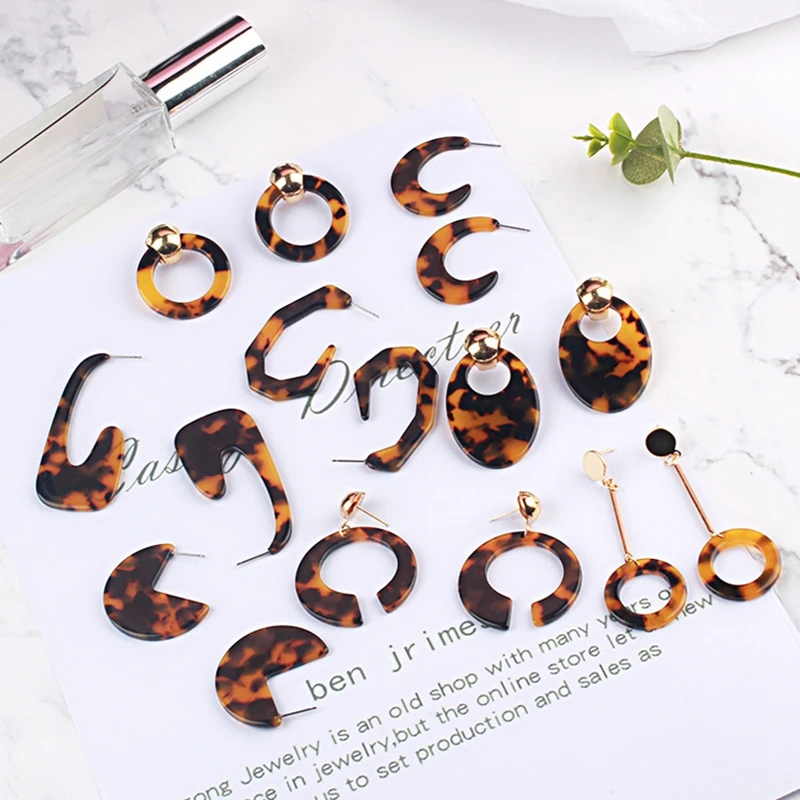 

Leopard Print Acrylic Stud Earrings Geometric Round Irregular Circle Earrings For Women Jewelry Acetic Acid Statement Earrings