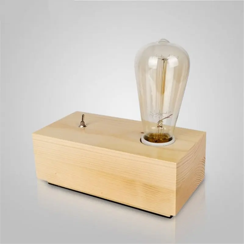 

E27 Nordic Wooden Table Lamps Edison Antique Light Decorative Fixtures Creative Retro Wooden Single Double Head Table light