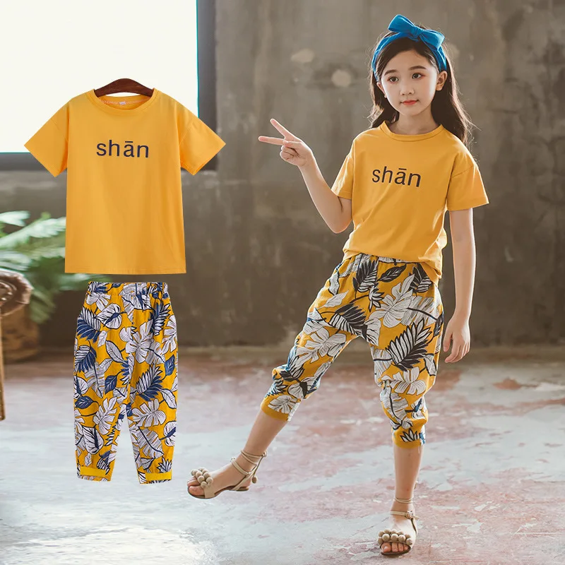Toddler Girl Summer Clothes 2019 Little Girls Clothing Set Children Boutique Outfits shan T Shirt + Floral Capri Pants | Детская одежда
