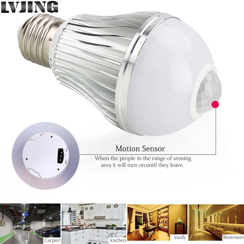 

PIR Sensor Light Blub Night Light E27 LED Lamp with Motion Sensor 85-265V 7W 9W Auto ON OFF Sensitive Detector Cold Warm White