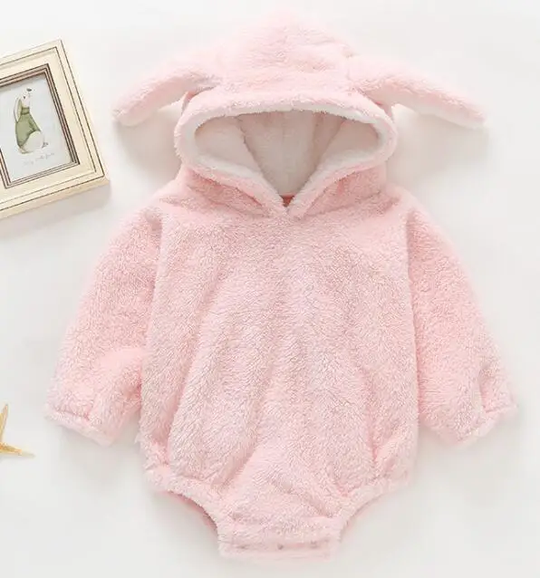 pink Г. Милые плюшевые хлопковые бархатные боди для маленьких девочек, осенне-зимний костюм с длинными рукавами для новорожденных цельный комбинезон для маленьких мальчиков - Цвет: pink
