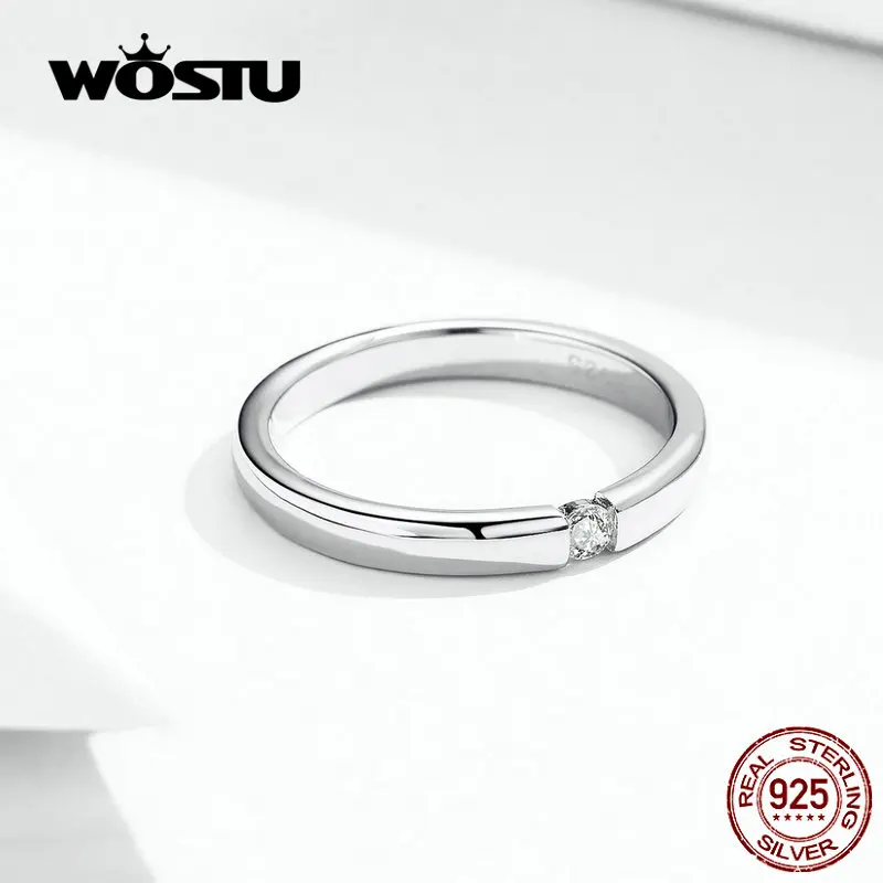 WOSTU подлинные 925 Стёганые серебряные кольца на палец Новое поступление прозрачные маленькие циркониевые кольца на свадьбу подарок на помолвку DXR542