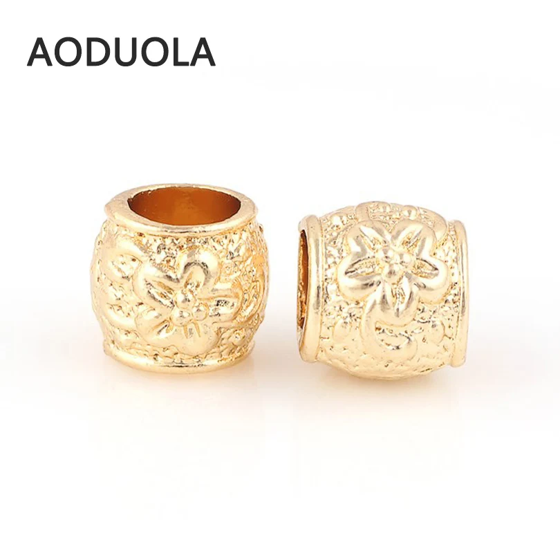 10 шт. в партии золотистые бусины из сплава круглой формы с цветком рукоделие