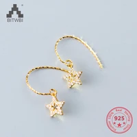 hot sale s925 sterling silver mix personality elegant golden star zircon crystal pendants drop earrings
