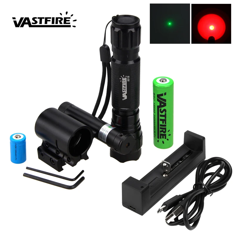 

Tactical Scout Weapon Light Outdoor Hunting Flashlight+Green Laser Dot 20mm pistols Lazer Sight Rail Mount+CR2+18650+USB Charger