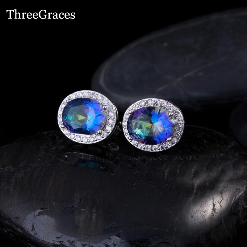 ThreeGraces натуральные радужные мистические Синие Ювелирные изделия вокруг