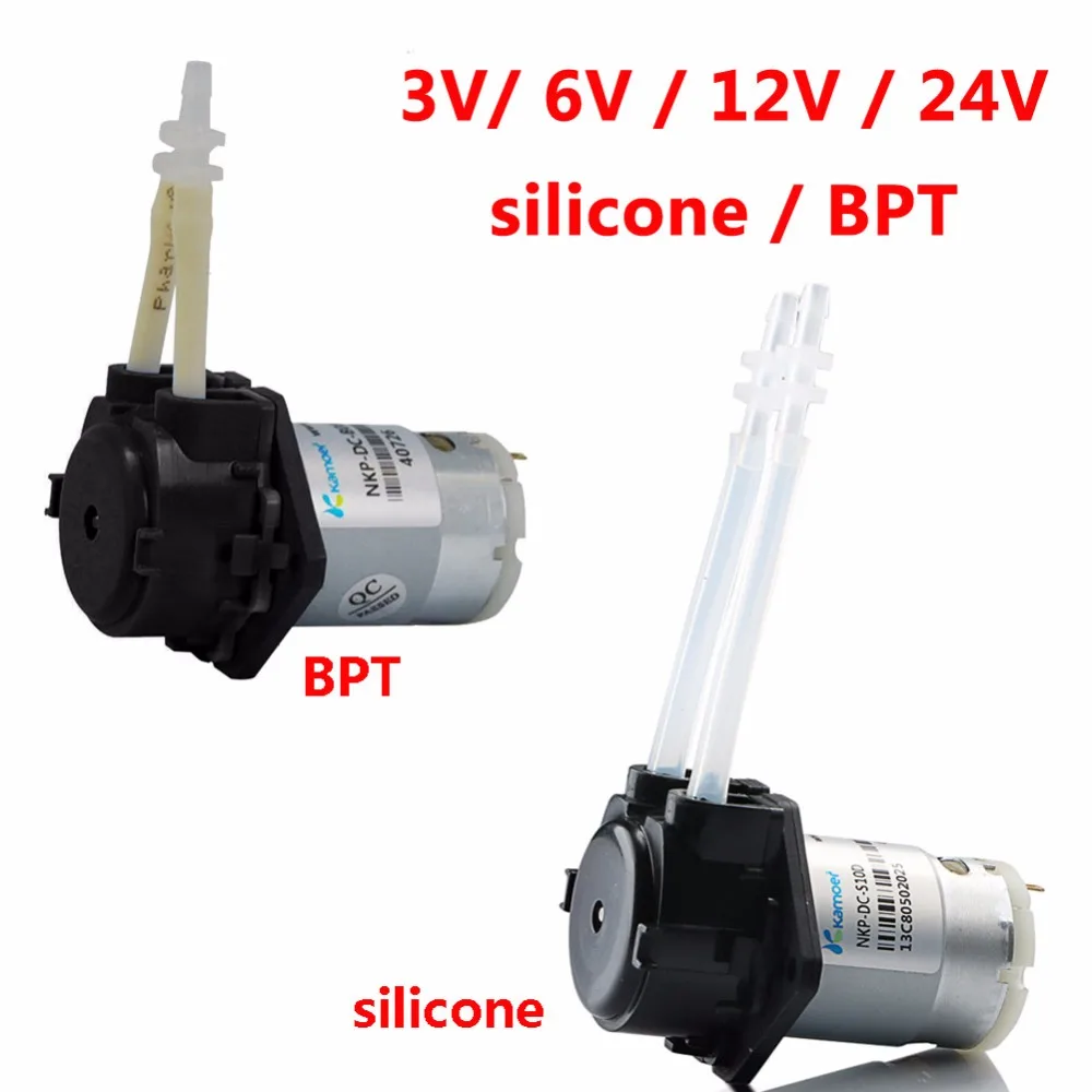 

DC 3V 6V 12V 24V Маленький перистальтический дозирующий насос Микросамовсасывающий бесшумный насос для жидкой воды Силиконовая трубка BPT для лабораторного насоса 12V DC