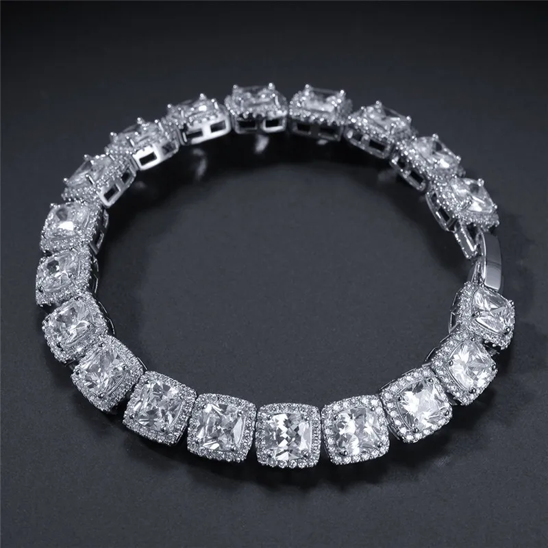 Iced Out цепи ожерелье для мужчин и женщин Подарки Новое поступление Мода Bling квадратный AAA кубический цирконий хипстер хип хоп ювелирные изделия - Окраска металла: Bracelet Silver
