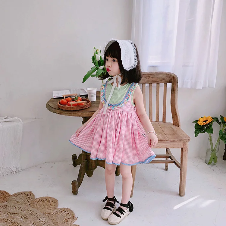 2019summer New Arrivals Baby Girls Cotton Grid Pink Princess Dress Children Spanish High Quality Comfortable Soft | Детская одежда и