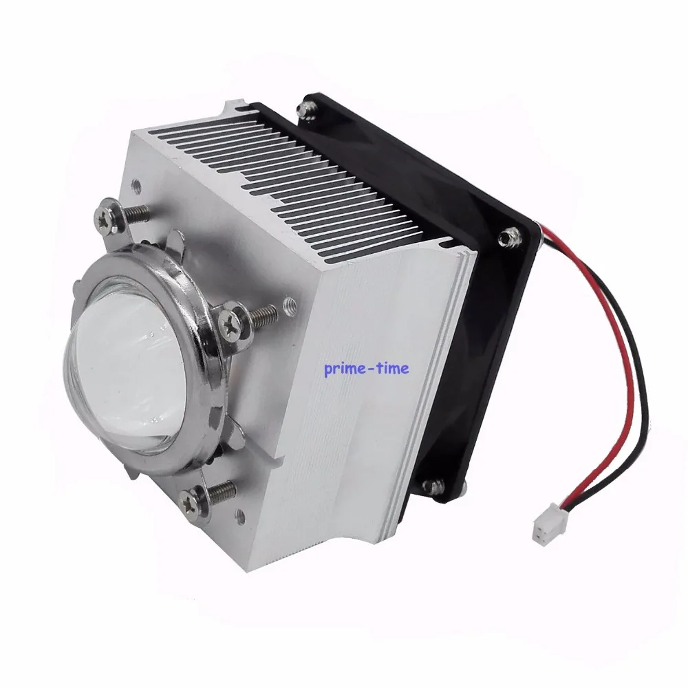 Система охлаждения для светодиодов LED 20-100W из алюминиевого радиатора с вентилятором + линза-отражатель 44 мм с кронштейном 60-80 градусов.