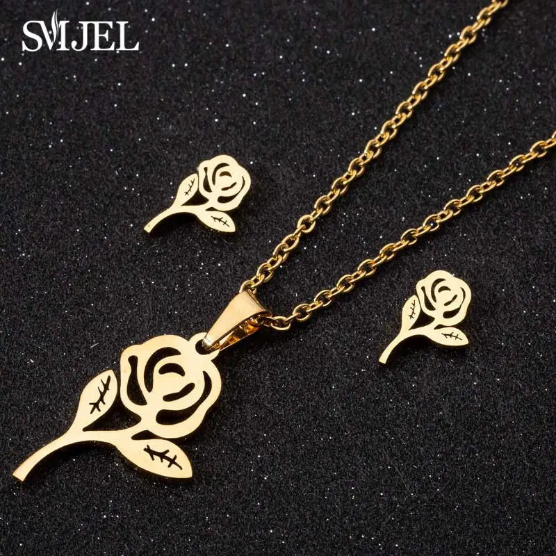 Rose Necklace Set SMJEL, ожерелье из нержавеющей стали для мамы и ребенка, набор, ожерелье для мамы и мамы, серьги для детей, ювелирные изделия для детей, Прямая поставка - Окраска металла: Rose Necklace Set