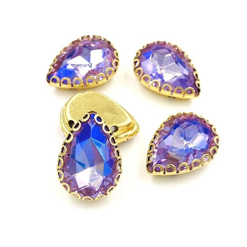 Crystal Violet AB Новое поступление Каплевидная форма Стразы шьют на Стразы Золотая основа кружевные коготь Стекло Хрустальные Стразы Diy Аксессуары 20 штук - Цвет: Crystal Violet AB