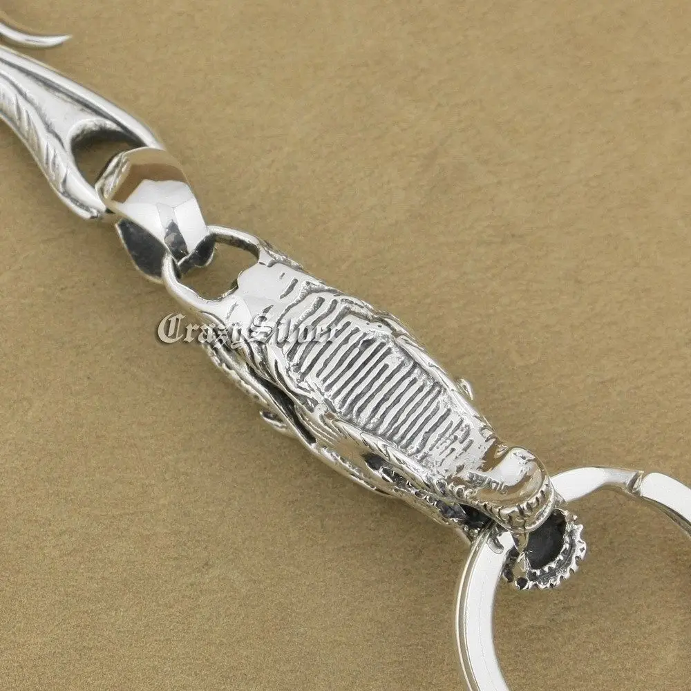 LINSION Серебряный Дракон коготь крюк для ключей мужской байкер рок брелок в стиле