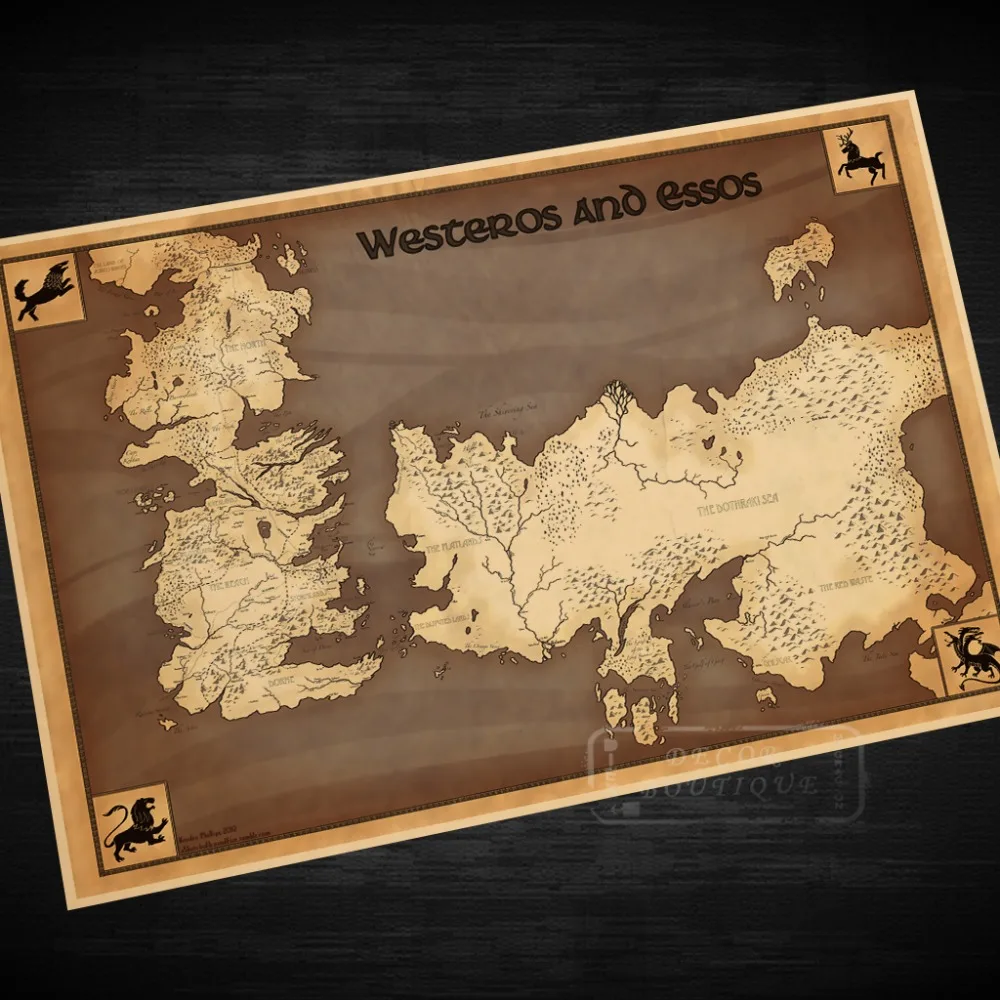 Карта Westeros и Essos Классическая винтажная ретро декоративная крафт бумага Постер