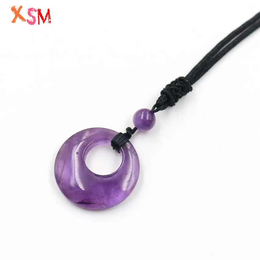 Amethysts Xinshangmie 1 шт. круговой полый натуральный камень кулон Веревка Цепи Ожерелье кристаллы аметиста опал DIY для женщин талисманы ювелирные изделия - Окраска металла: Amethysts