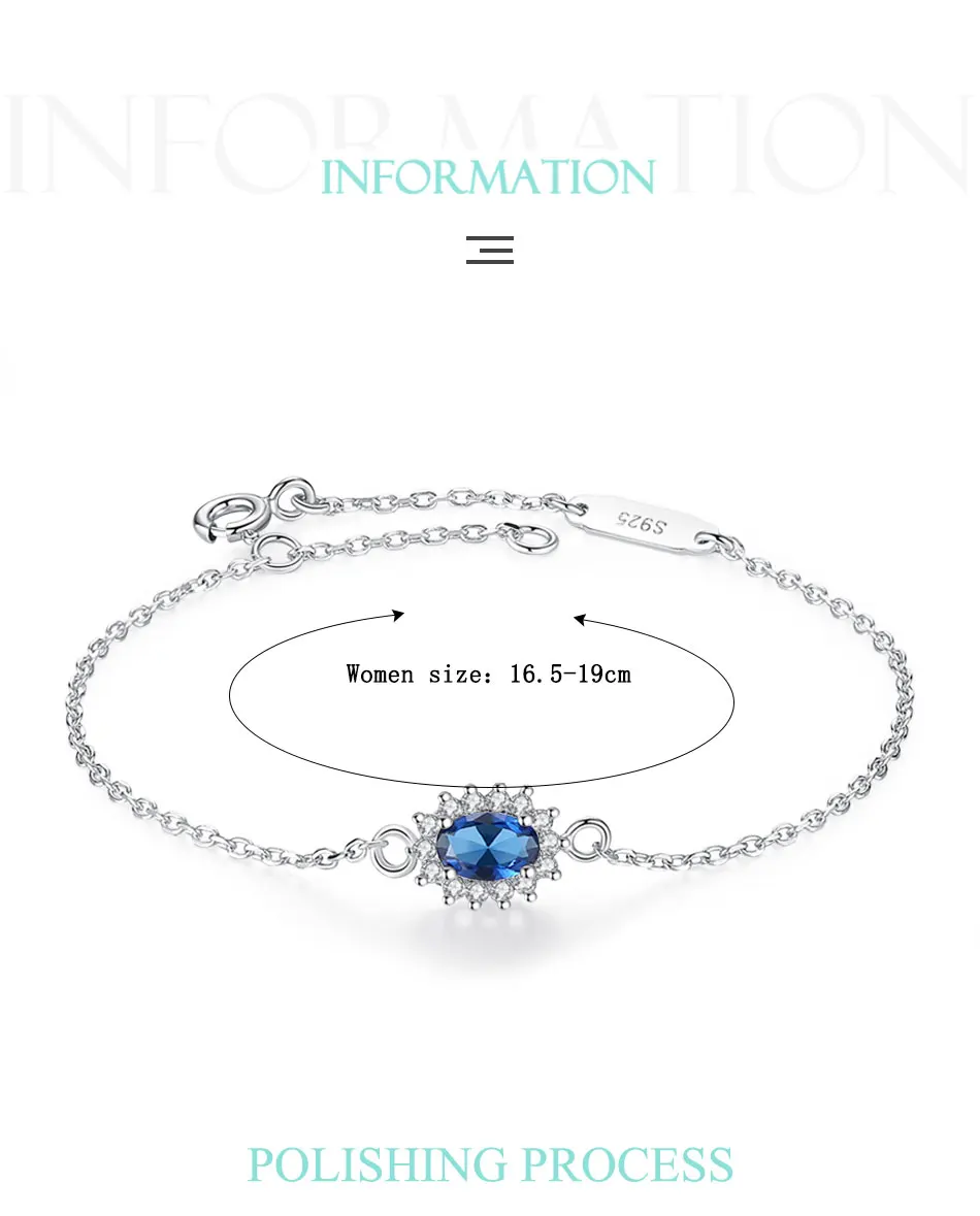 ELESHE Princess Diana William Kate Sapphire Blue Gemstone Bracelet Wedding Engagement 925 Sterling Silver Bracelet for Women
