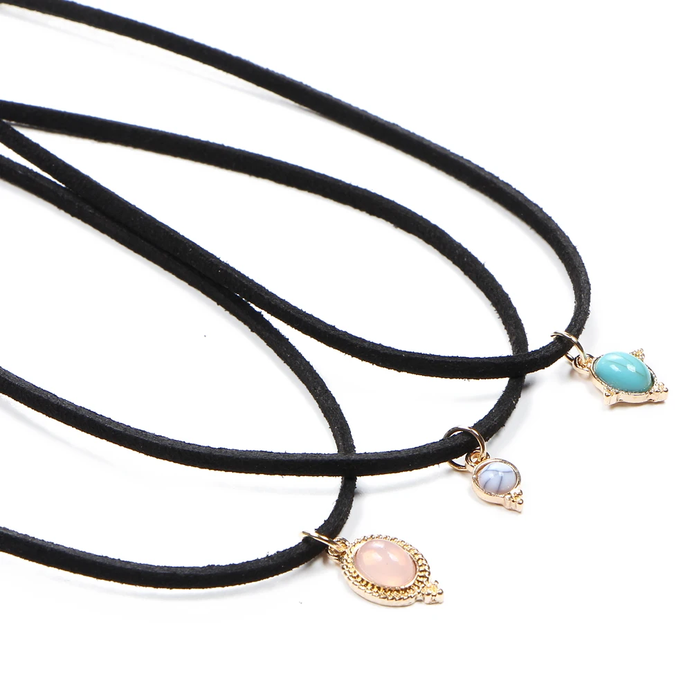 Цветной хрустальный камень IF ME 3 черные бархатные чокеры винтажный набор кулонов