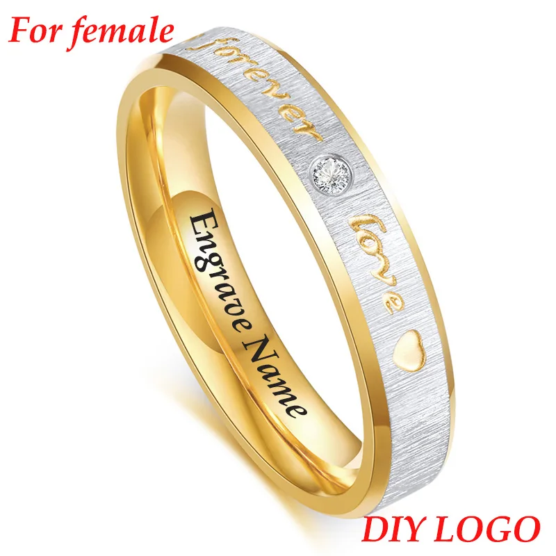 Female Engrave Name Азиз BEKKAOUI Forever Love обручальное кольцо с фианитами обручальные кольца для пар для женщин и мужчин 316l нержавеющая сталь для влюбленных индивидуальный подарок - Цвет основного камня: Female Engrave Name