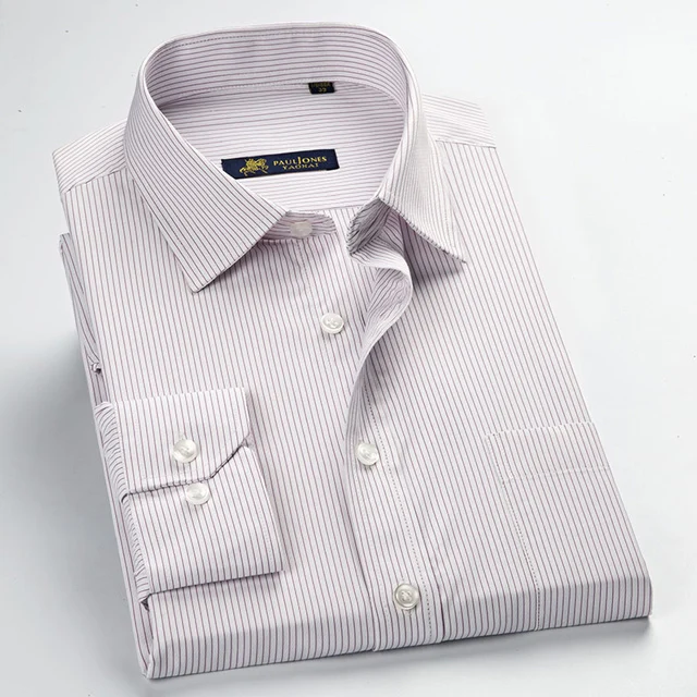 5516 Striped Men's Classic Regular-fit Plain/Striped/Twill Basic Dress Shirts with Pocket Formal Business Long Sleeve Work Office Tops Shirt - Цвет: 5516 Striped